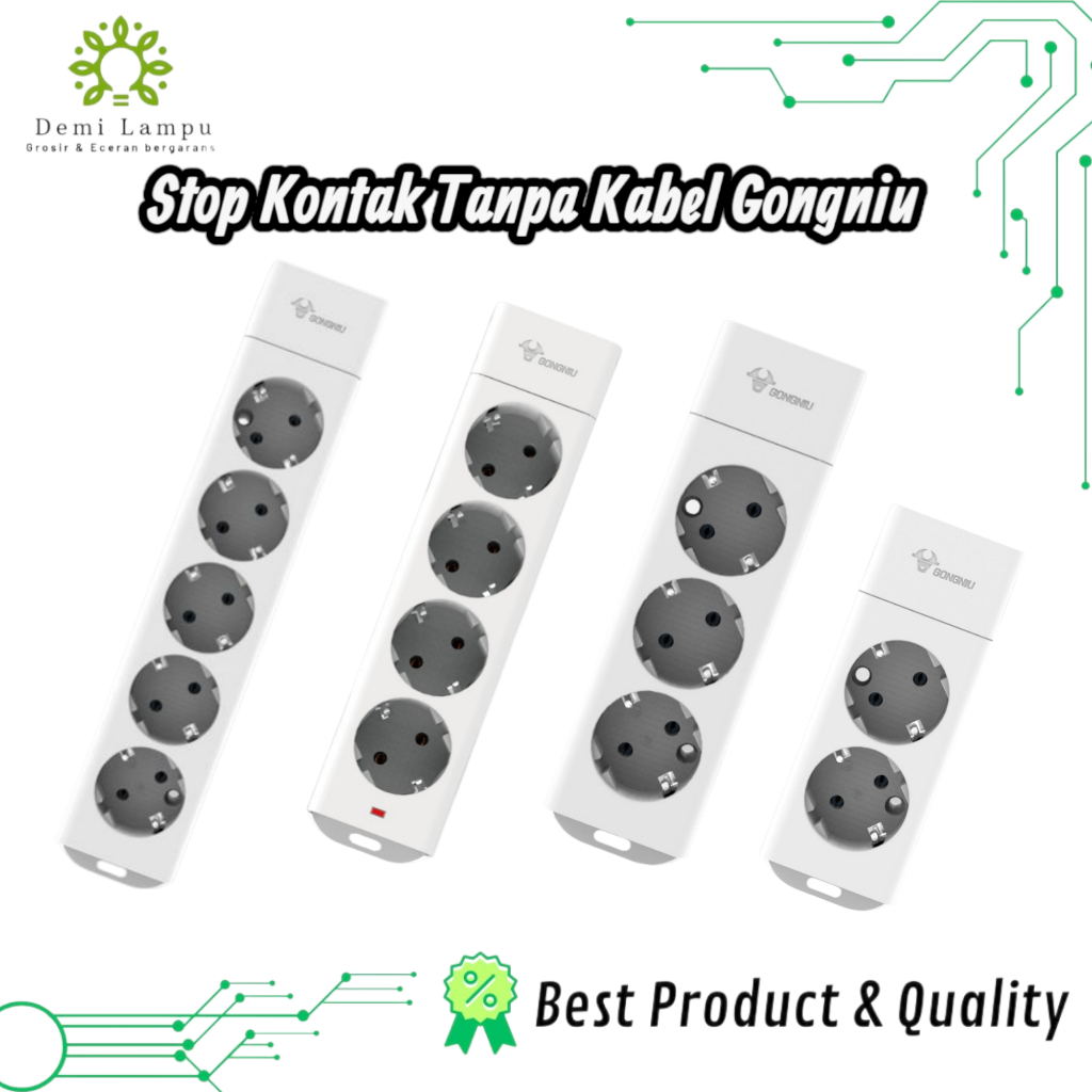 Stop Kontak Tanpa Kabel Gongniu / Goneo - 5, 4, 3, 2 Lubang SNI