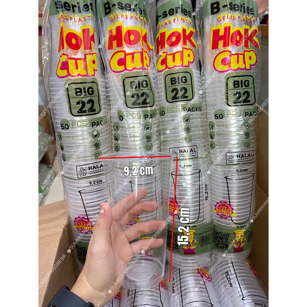[50pcs] GELAS PLASTIK 22 oz HOK | CUP 22 oz DATAR | GELAS BIG 22oz HOK