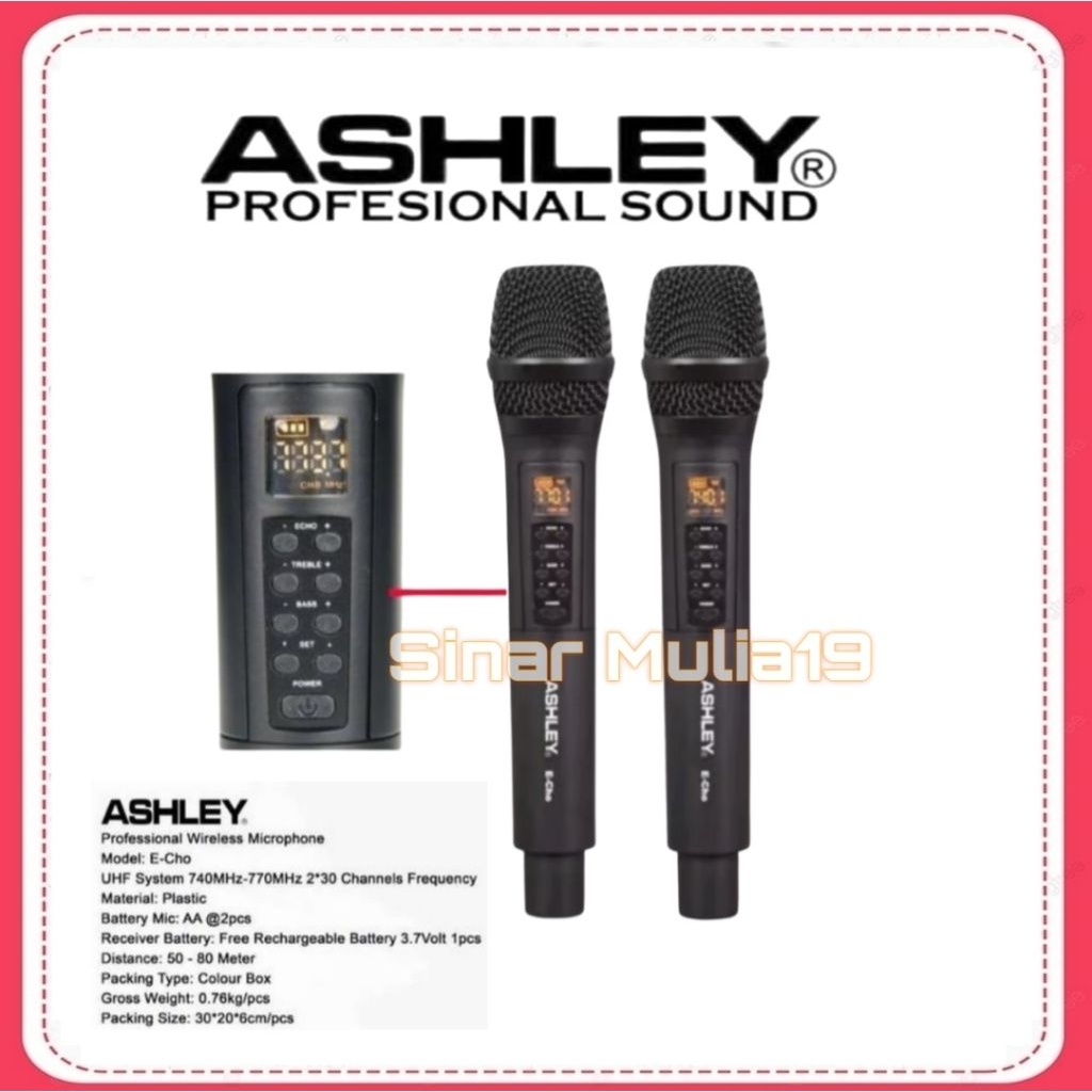 Mic Wireless Ashley Echo Original Mic Handheld ( Pengaturan Bass-Treble & Echo )