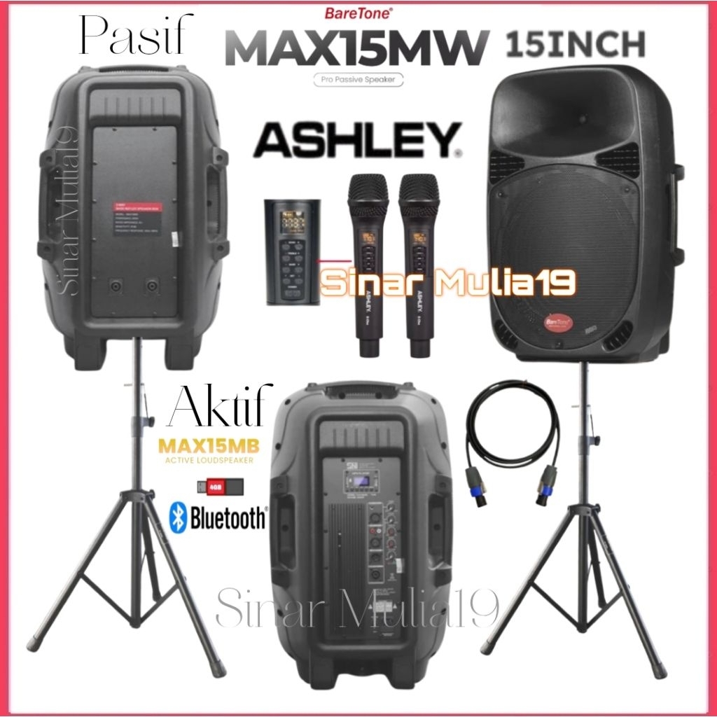 Paket Sound System BareTone 15 Inch Aktif & Pasif Mic Wireless Ashley Echo Original ( Pengaturan