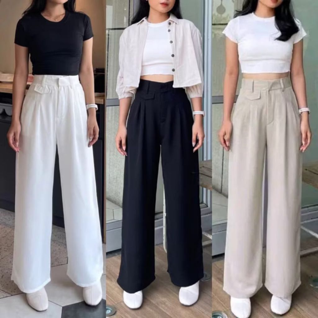 Celana Oro Pants Highwaist / Celana Kulot Knit Japan Line / Celana Kantor Wanita Kekinian / Celana K
