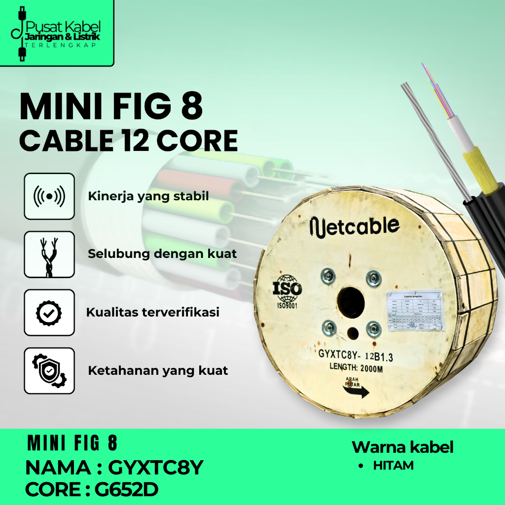 Kabel Fiber Optik Mini Fig8 12 Core NETCABLE 2000m | Kabel FO Fig 8