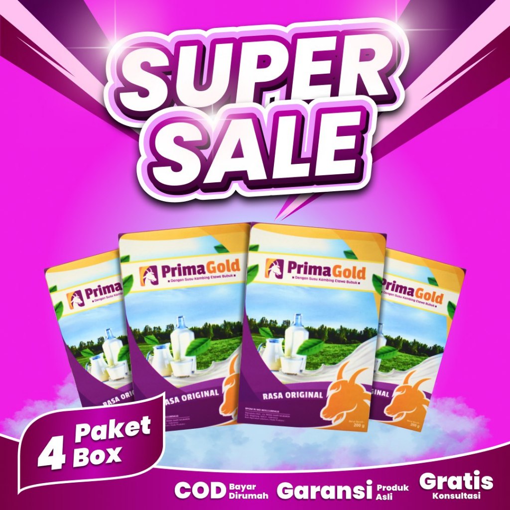 

PAKET BEST SELLER 4 BOX SUSU KAMBING ETAWA BUBUK PRIMAGOLD ALAMI MURAH ORIGINAL UNTUK ATASI NYERI TULANG PUNGGUNG SENDI ASAM URAT PEGAL LINU SYARAF KEJEPIT ASMA SESAK NAFAS BATUK MENAHUN PARU-PARU NYERI DADA