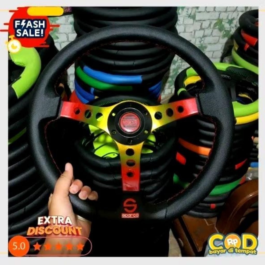 SETIR STIR MOBIL RACING SPARCO UNIVERSAL MODEL KAKI 3 PELANGI KUALITAS PREMIUM SEMUA MOBIL
