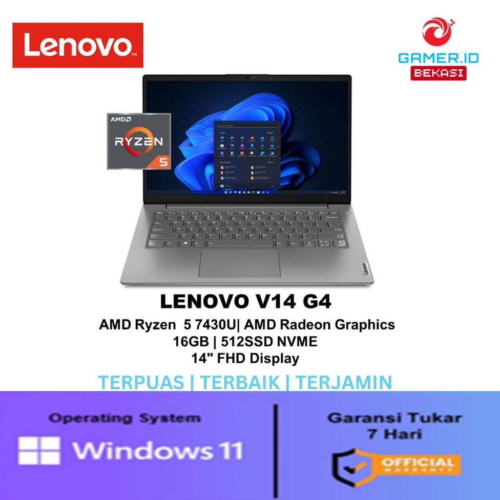 Lenovo V14 G4 AMD Ryzen 5 7430U 8GB 512GB Windows 11 + OHS 14.0FHD