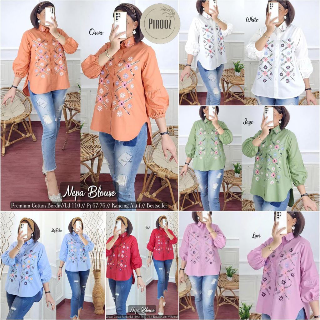NEPA BLOUSE KEMEJA WANITA LD 110 KATUN BORDIR