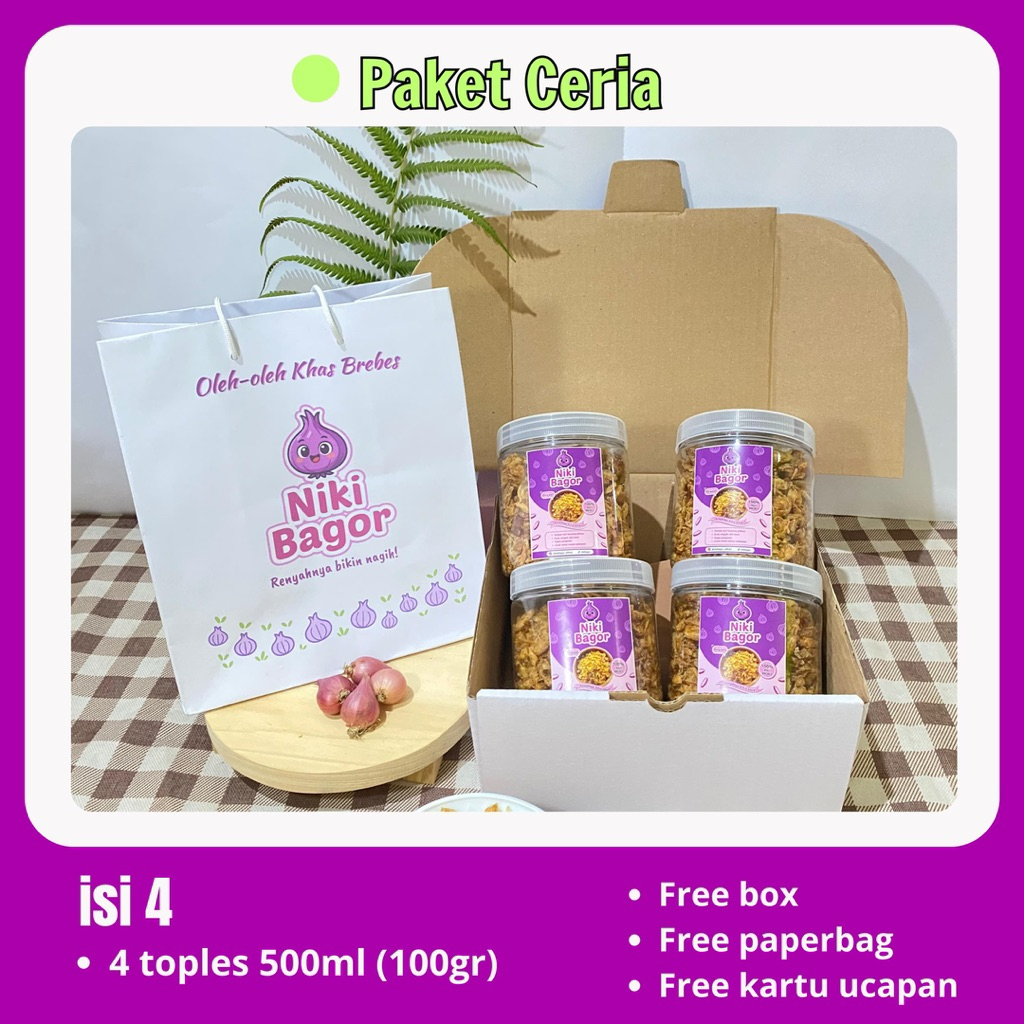 

Hampers Bawang Goreng Premium – 4 Toples x 100gr| Oleh-oleh/Kado / Bingkisan Spesial