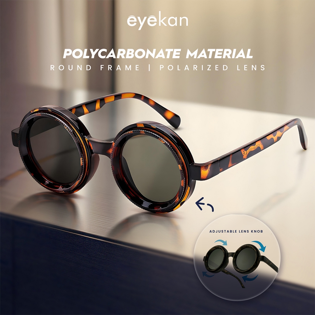 Eyekan Kacamata Bulat  Polarized Sunglasses Hitam Anti Uv Protection 400 Terbaru  Bisa Atur Tingkat 