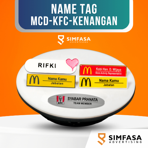 

Name Tag Mcd | | Name Tag KFC | Name Tag Kopi Kenangan | Papan Nama Dada Restaurant | Name Tag Custom | LNT | PNT