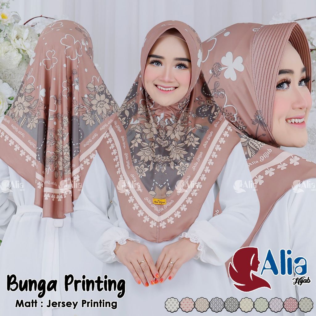 jilbab Aliya bergo Jersey printing motif bunga