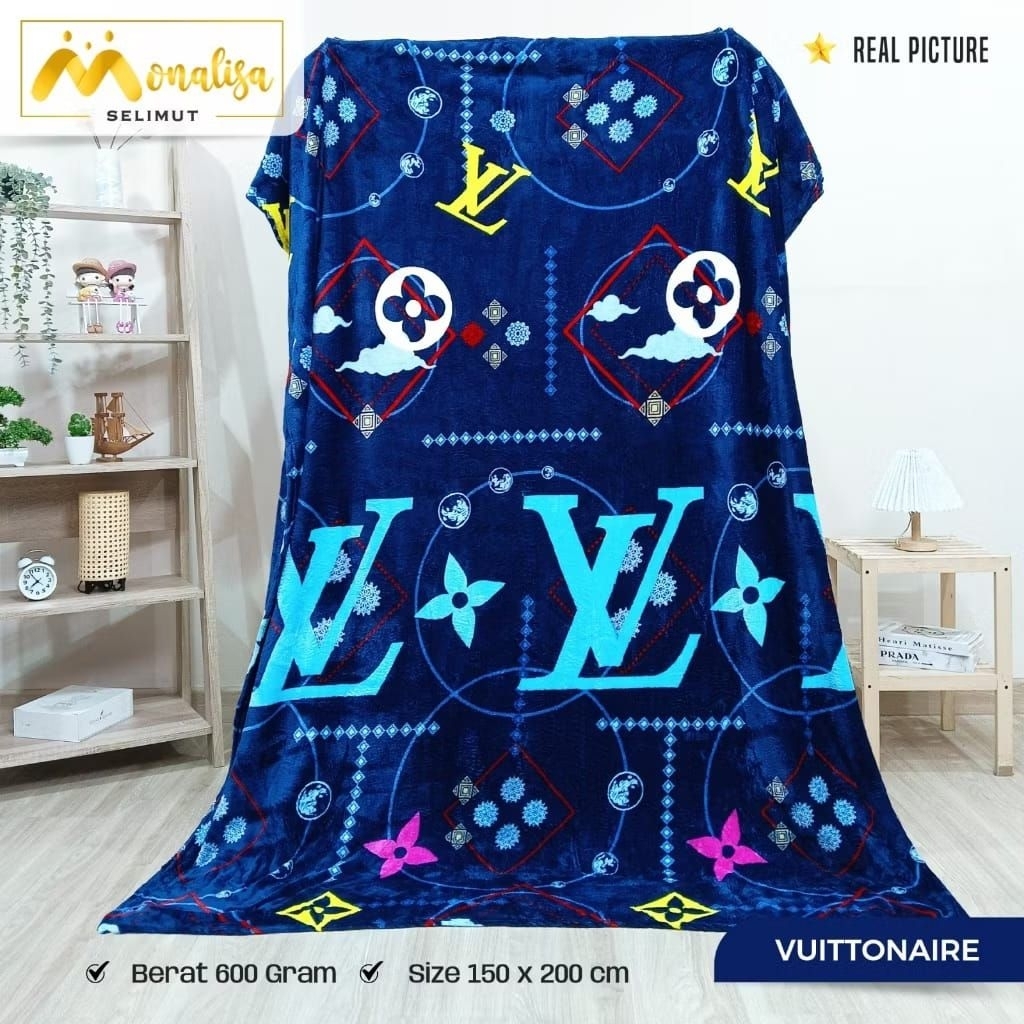 Selimut premium Monalisa 150x200 (600 gram) motif LV Louis vuitton