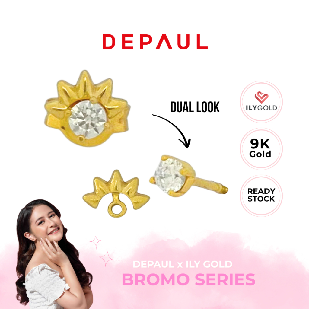 [DEPAUL X ILY GOLD] Anting Tusuk Emas Yellowgold 9K - Bromo Ethereal Sun Series (Koleksi Perhiasan G