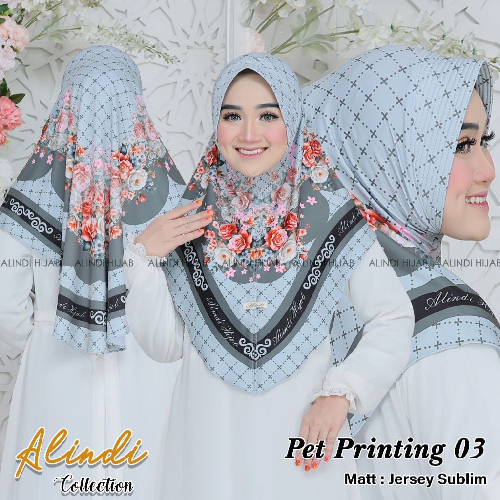 Jilbab Alindi bergo Jersey printing motif bunga-bunga