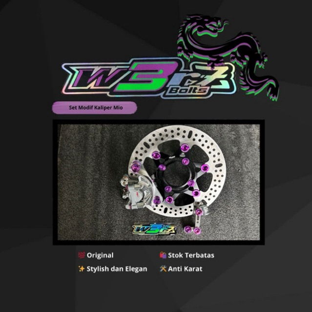 Paket Set Modif Kaliper set kaliper+braket+disk+braket selang rem+baut titanium vario beat scoopy mi