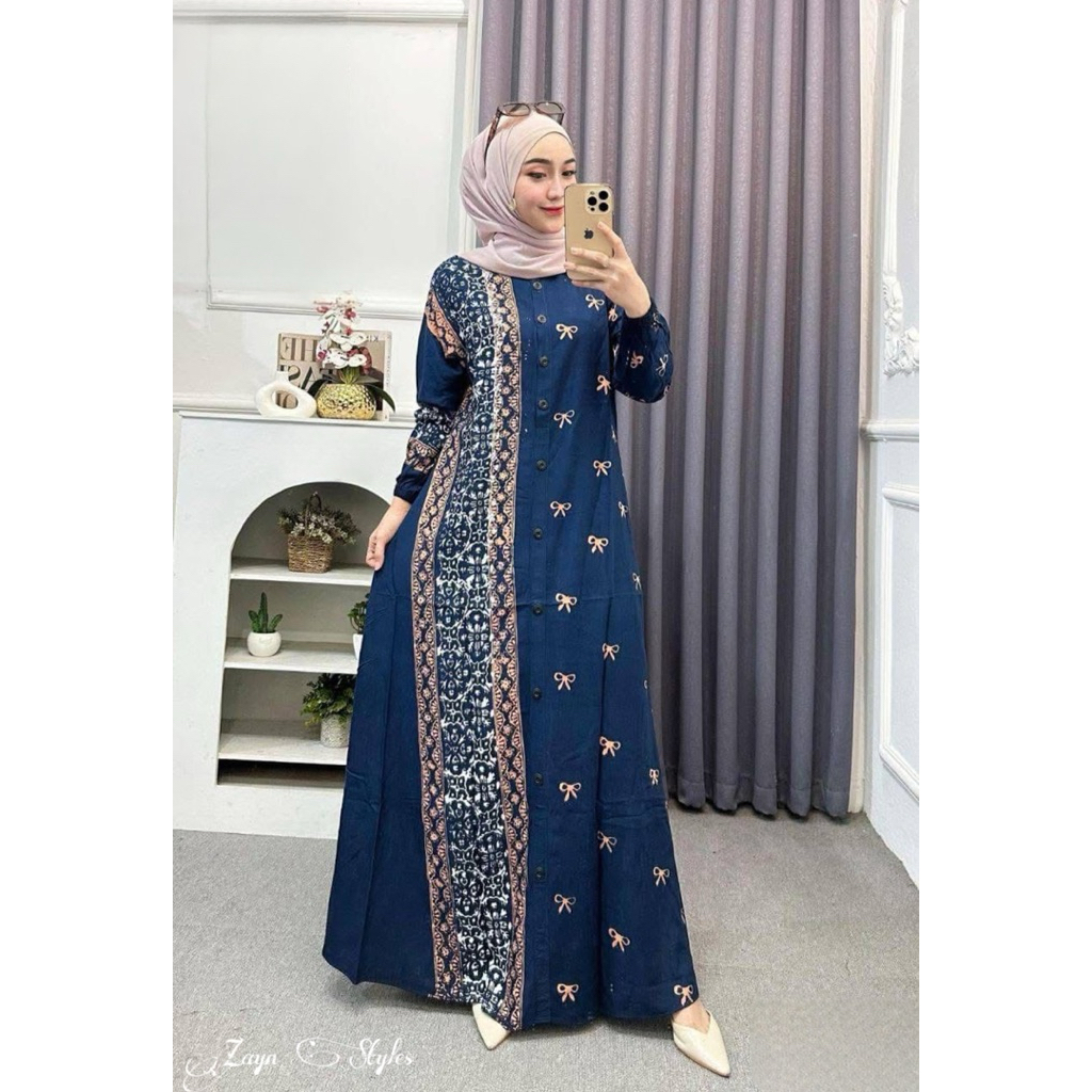 Gamis Rayon Premium Semi Twill cap batik malaman wanita