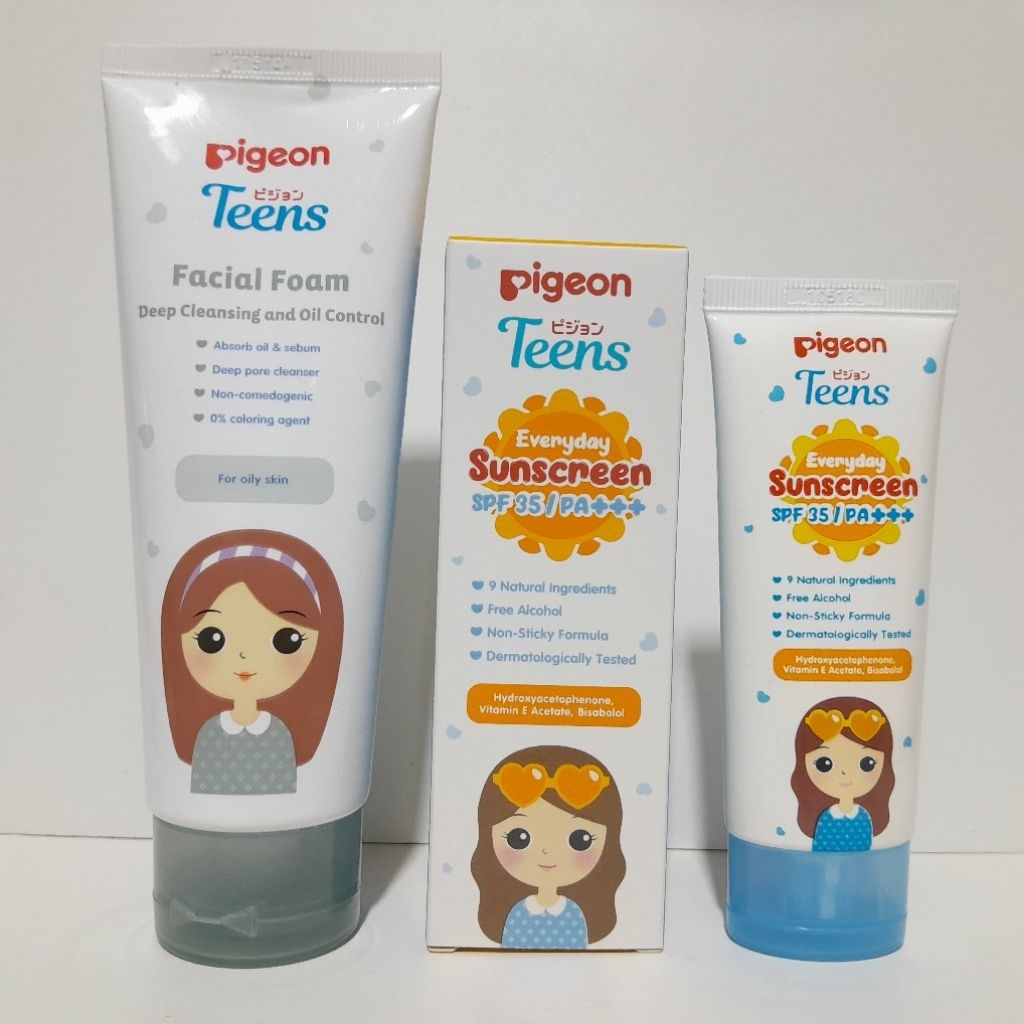 PAKET PIGEON TEENS ISI 2 ) SUNSCREEN & FACIAL FOAM PELEMBAB PEMBERSIH WAJAH BPOM
