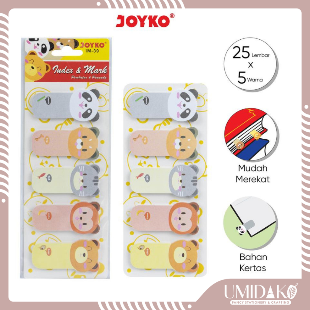 

[UMIDAKO] STICKY NOTE | INDEX MARKER | PEMBATA DAN PENANDA JOYKO TIDAK MERUSAK KERTAS MOTIF KARAKTER HEWAN
