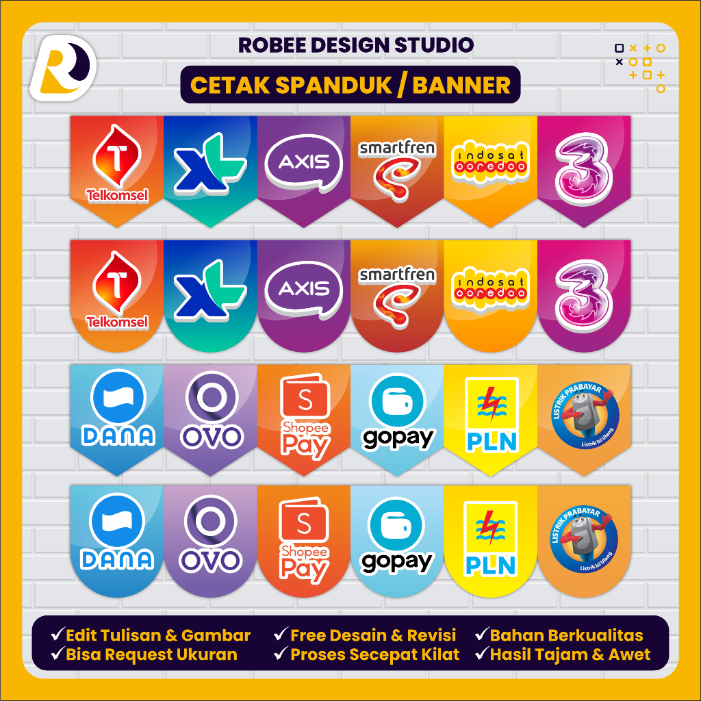Spanduk Banner Renda Hiasan Rumbai Konter Pulsa Cell Top up Kartu Operator
