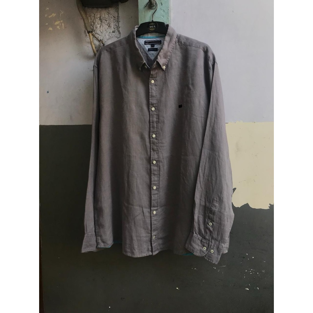 kemeja pria TOM/HIL/linen polos lengan panjang 2XL preloved