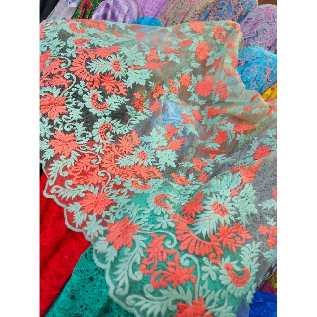 kain tile premium  - kain bordir original  - kain tile bordir mewah - kain tile bordir bunga premium