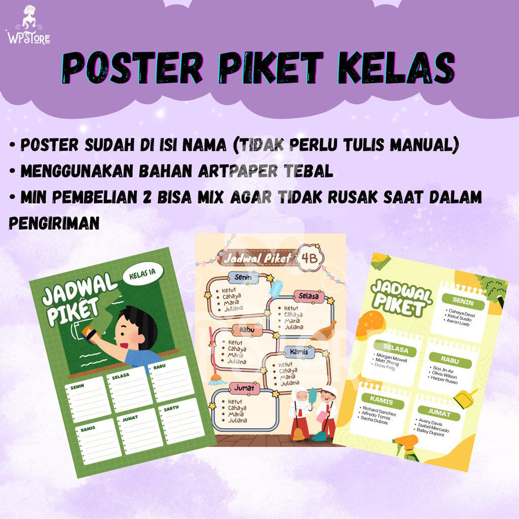 

POSTER JADWAL PIKET KELAS ANTI NODA ANTI DEBU ANTI BADAI / POSTER DINDING