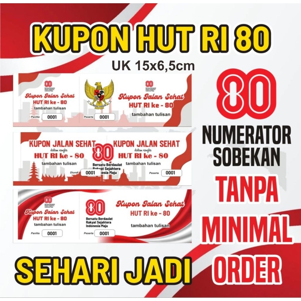 

Cetak KUPON HUT RI 1 Hari jadi 50lembar full color Murah
