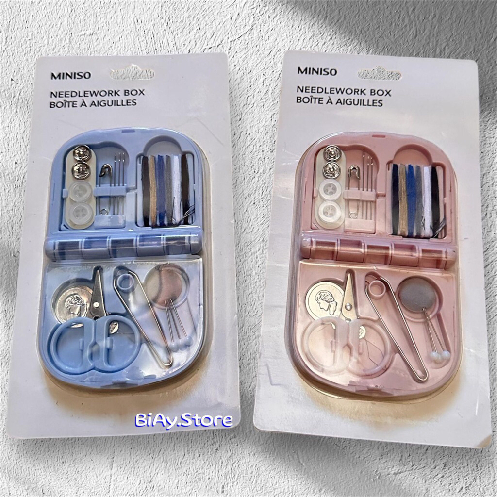 MINISO PORTABLE NEEDLEWORK BOX SEWING ACCESSORIES PERALATAN JAHIT BENANG JARUM GUNTING