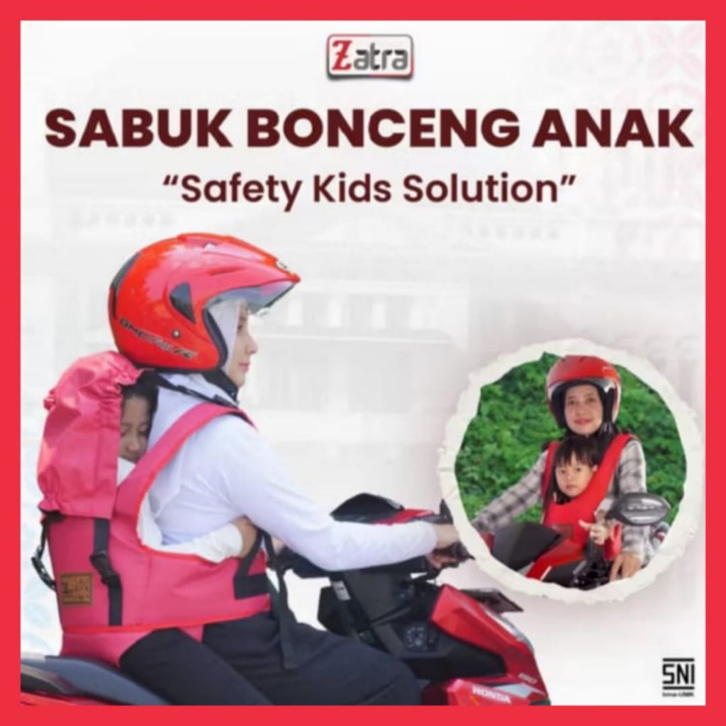 Sabuk Bonceng Anak Zatra Dengan Topi dan Celana Pengaman Boncengan Gendongan Motor Depan Belakang
