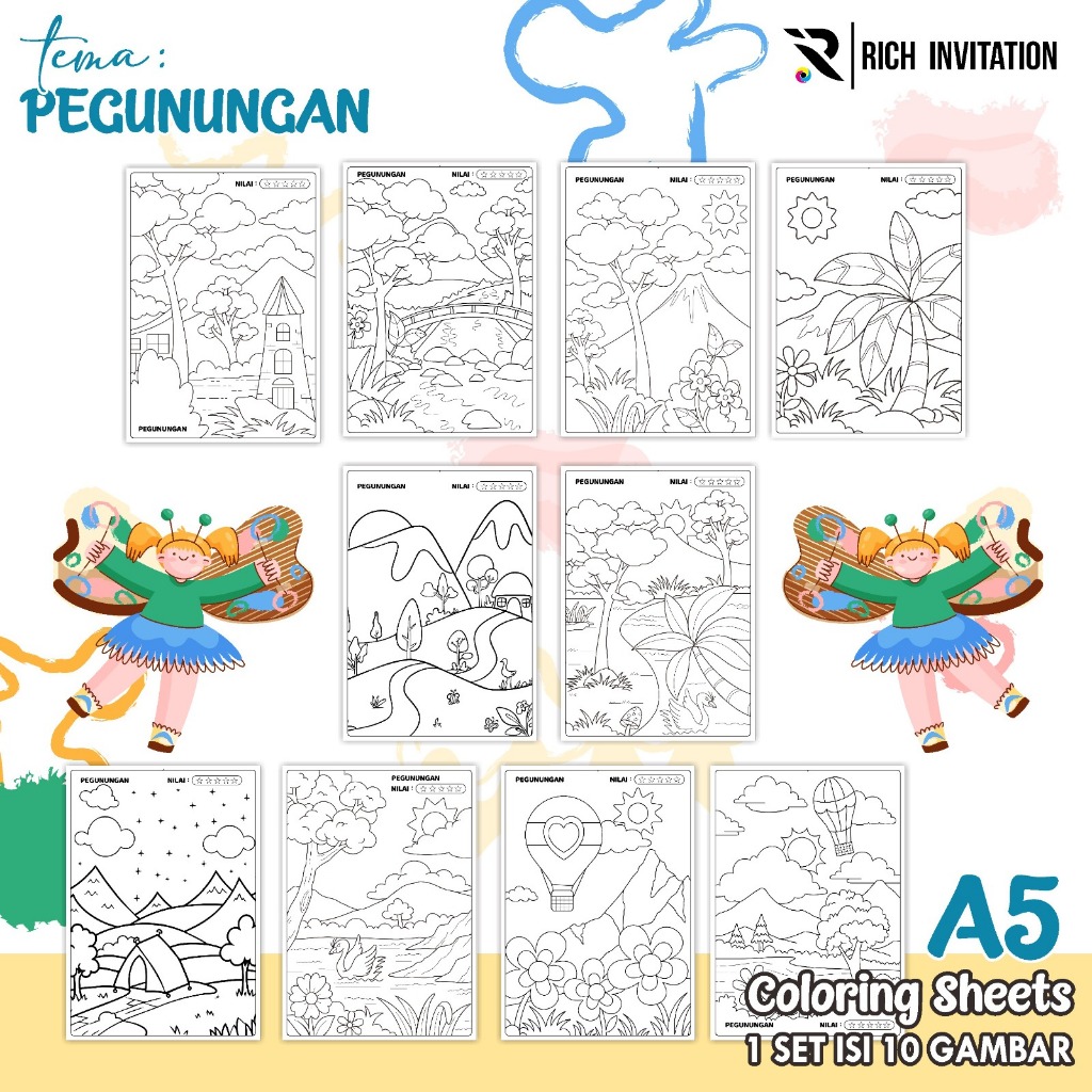 

(A5) KERTAS MEWARNAI ANAK - KERTAS COLORING ANAK PAUD TK - TEMA PEGUNUNGAN