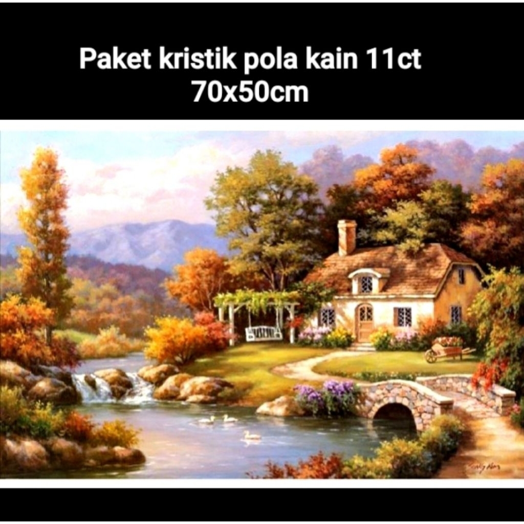 Paket kristik pemandangan rumah pedesaan pola kain cross stitch