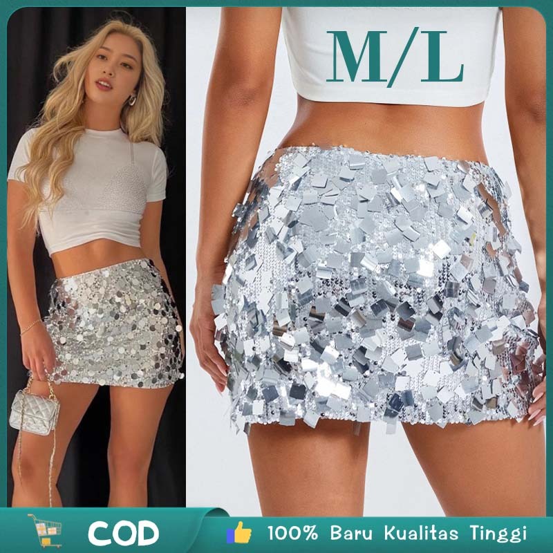 Rok Bling Mix Sequin Party Acacia Rok Celana Payet Highwaist Wanita Rok Line Dance Belly Dance Salsa