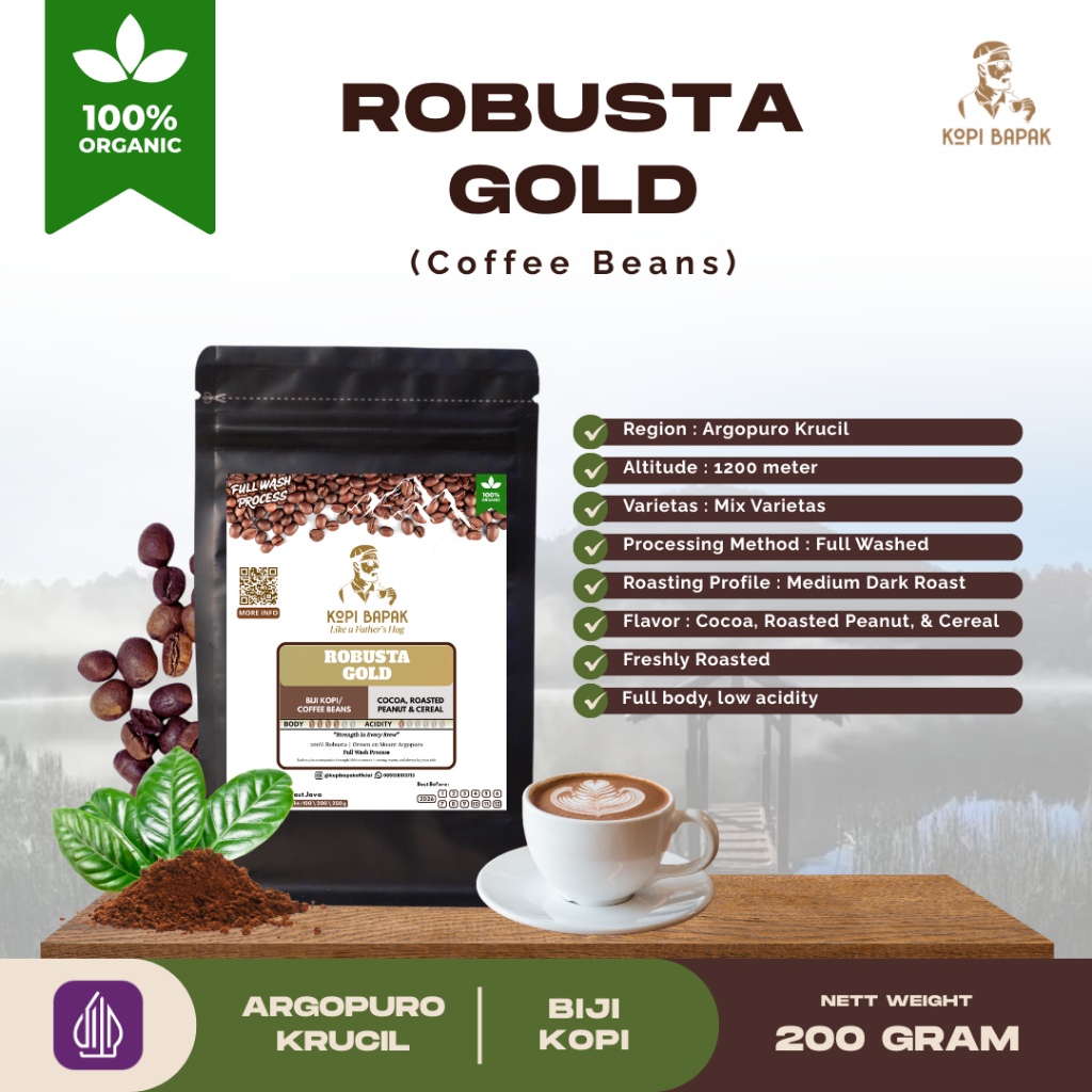 

Biji Kopi Robusta Gold 200g | Kopi Argopuro | Kopi Bapak