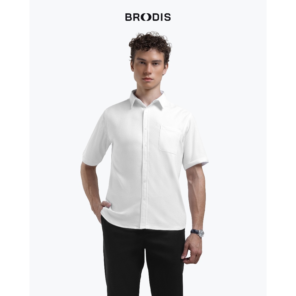 Broodis Kemeja Pria Lengan Pendek Polos White SOFTEE/MONTY Slimfit
