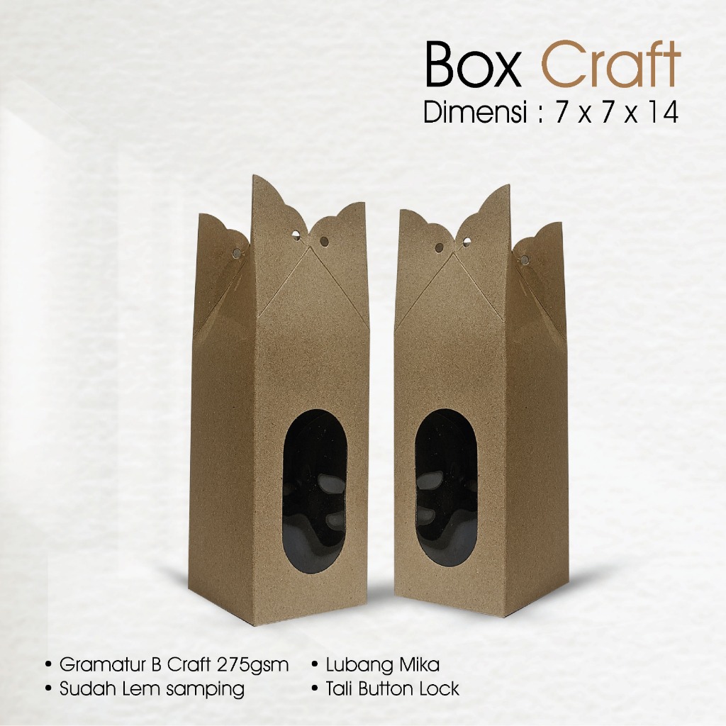 

Paperbox Souvenir Bahan Craft Uk. 7 x 7 x 14 Tali Button Lock