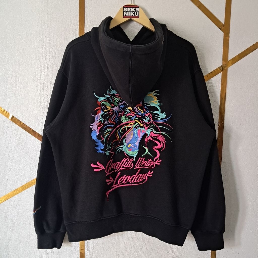 Hoodie ATW ARTIST WEAR x LEODAV Full bordir Sukajan bahan katun fleece tebal
