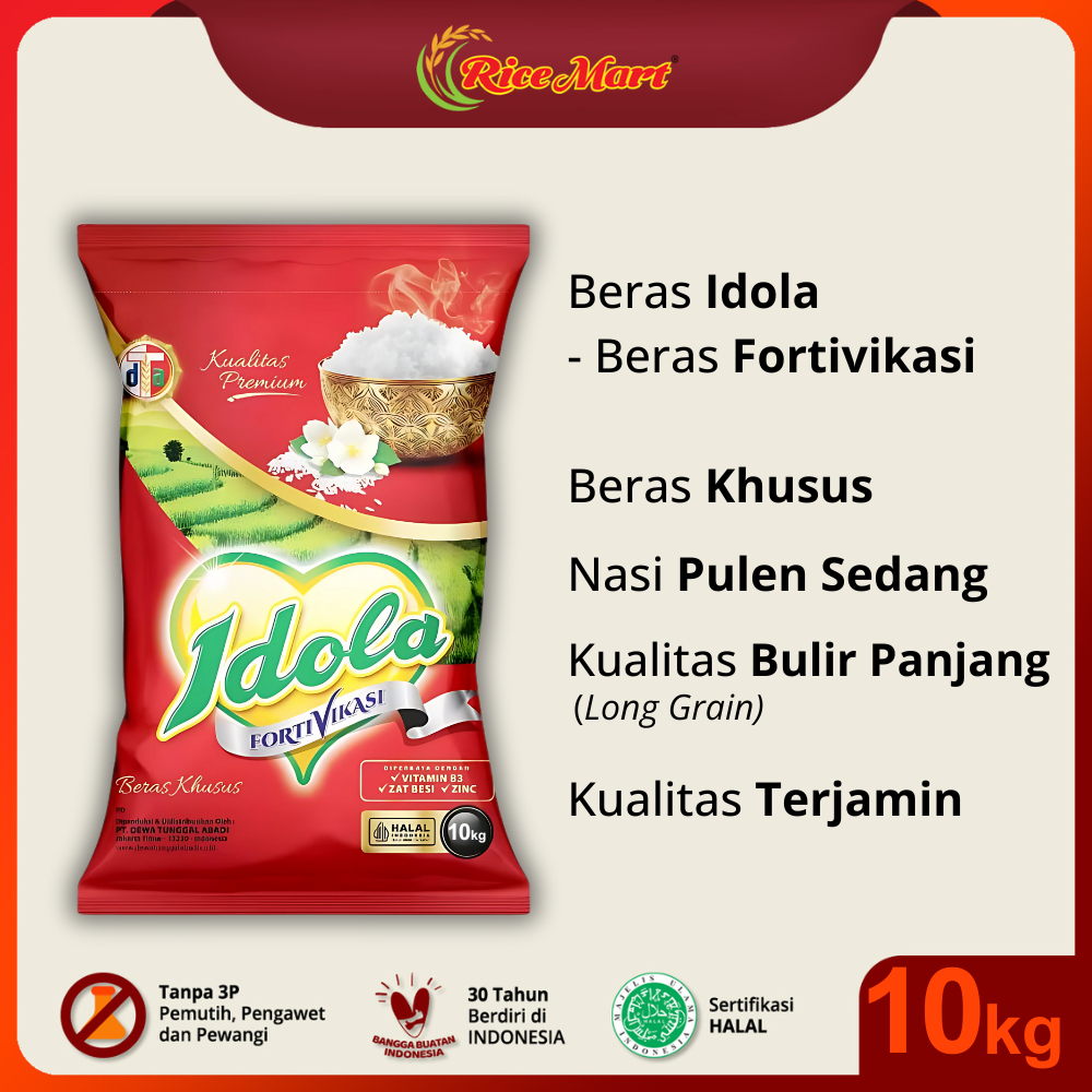 

Beras IDOLA 10 kg [OJOL] - Beras Premium - Pulen Sedang - Produk Indonesia