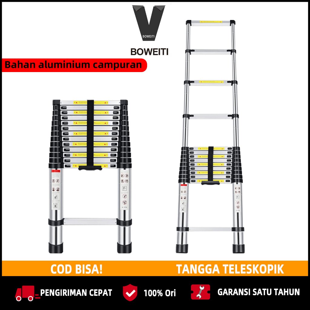 BOWEITI  TANGGA SINGLE LIPAT ALUMINIUM TELESKOPIK 5M / TANGGA Single Telescopic 5M
