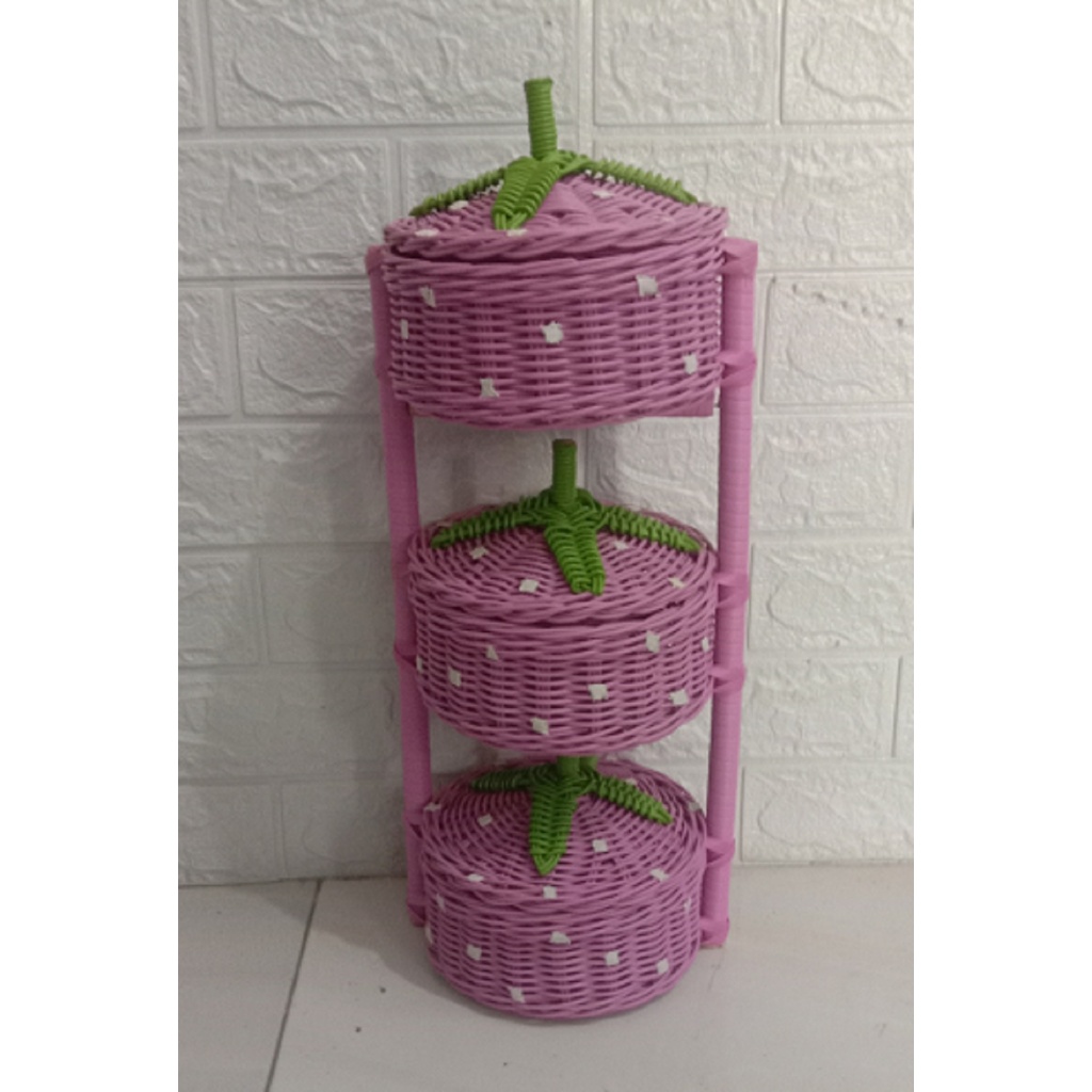 Rak Tempat Bumbu Dapur Set Wadah 3 Susun bulat Telur  Keranjang Bawang rotan Estetik Unik 2 dan 3 Se