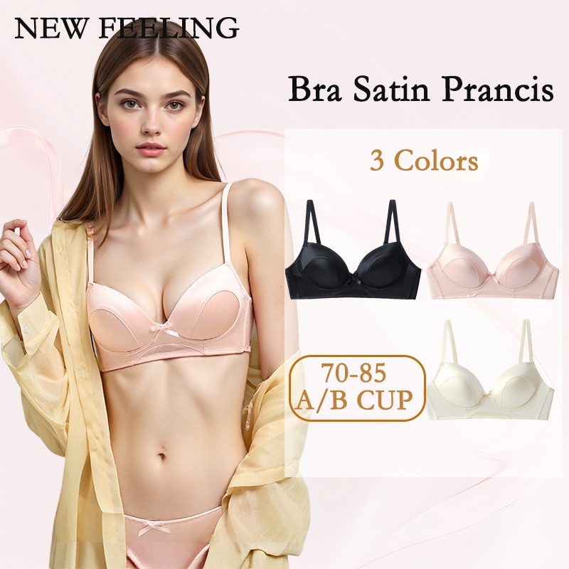 NEW FEELING Set Bra Wanita Prancis Satin Mutiara Tanpa Jahitan, Tanpa Kawat, Push-Up Anti Kendur, Be