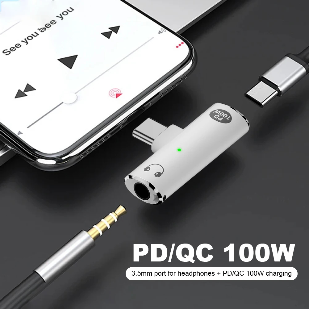 Usb Type C Splitter 100W Pd Qc High Grade Dual Output Jack Audio 3.5Mm + Charger Type C Female