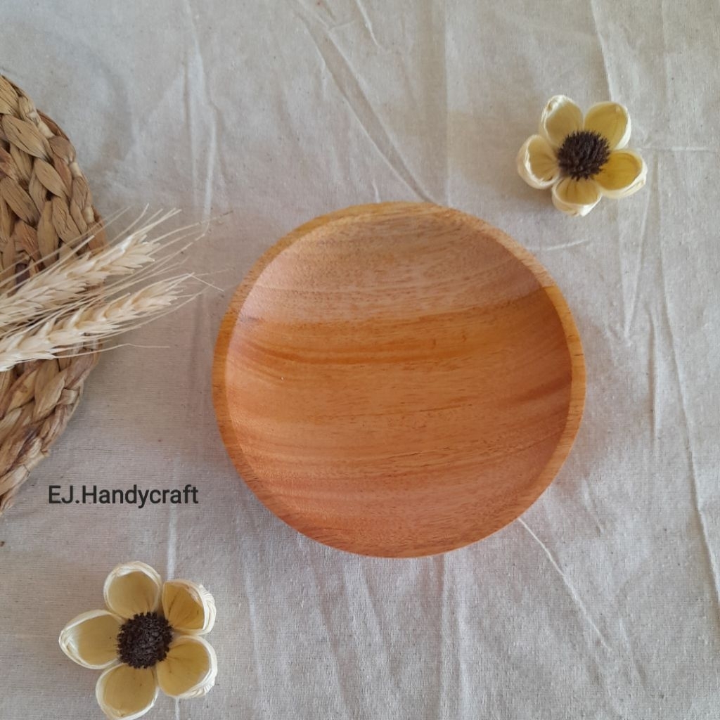piring kayu mahoni/piring saji/piring bulat/lepek kayu/piring kayu 13cm/wadah sambal kayu/lepek kayu