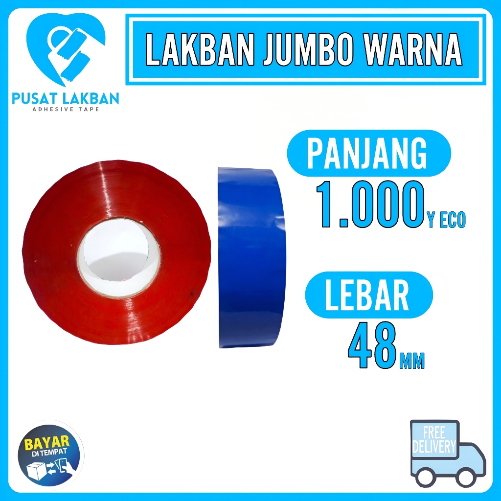 

LAKBAN WARNA JUMBO 500 METER FULL X 48MM - ISOLASI SOLASI WARNA 500 YARD