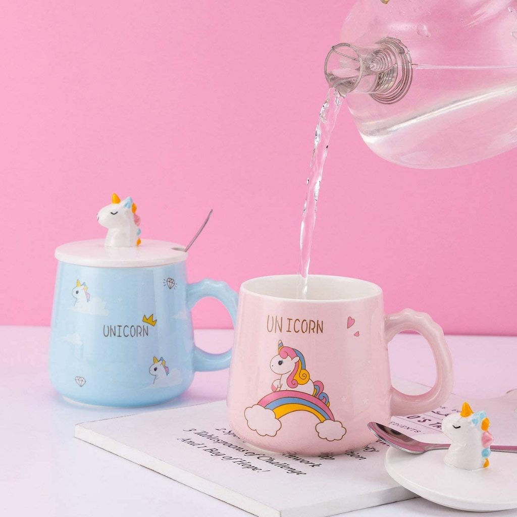 P 64 Gelas Keramik Porseline 300-400ml Ada Tutup Gelas Mug Unicorn Lucu Trend Fancy Cangkir