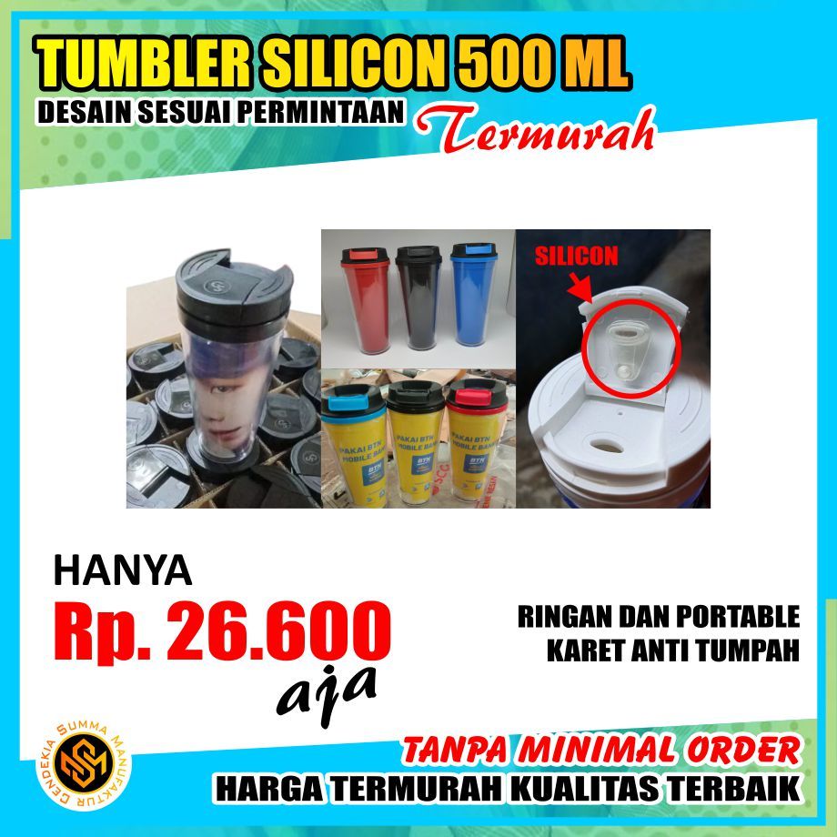 Tumbler Botol Minum Bottle Tempat Air Minum Foto Desain Sendiri Custom Kostum 500 ML Silicone Karet 