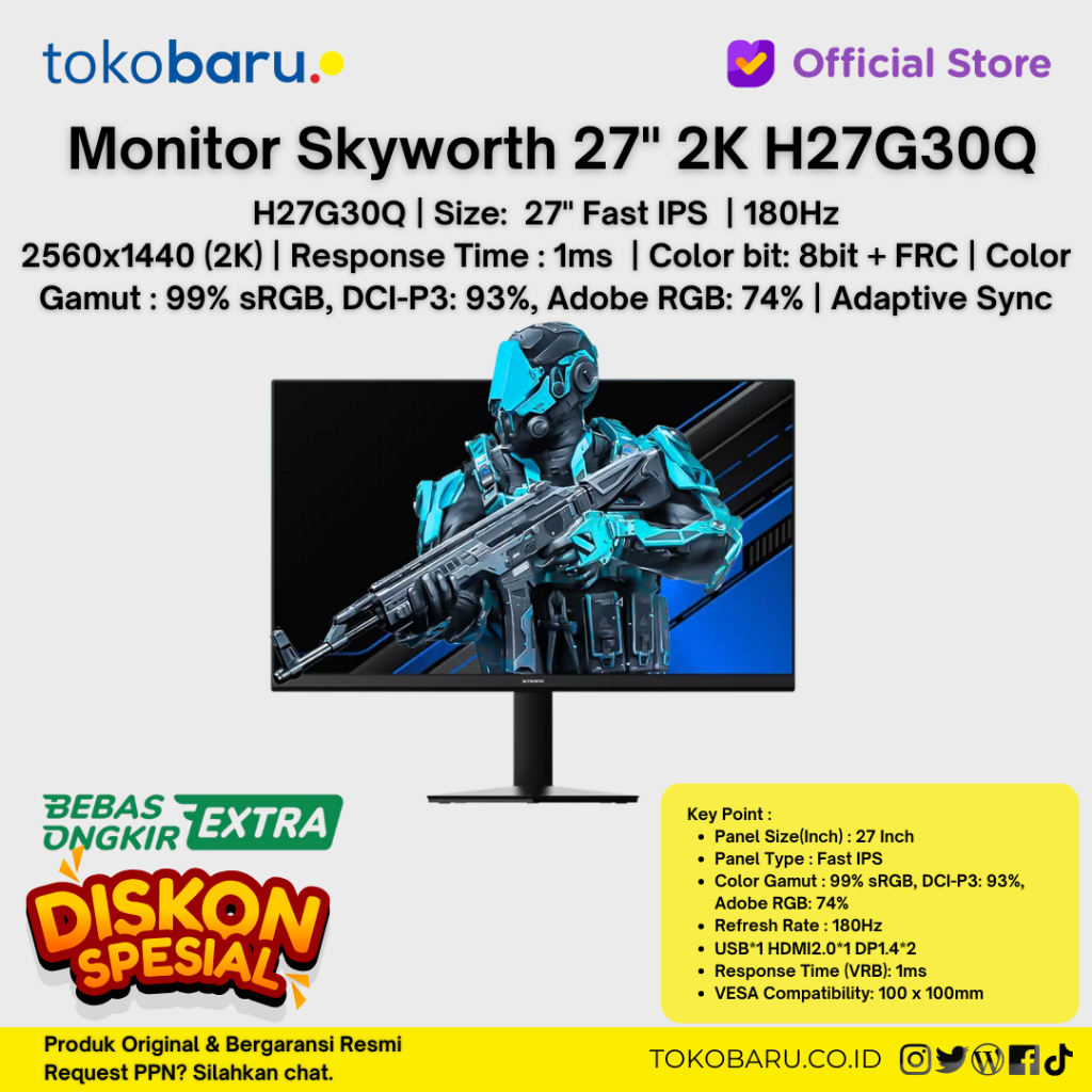 Skyworth Monitor 27 Inch 2K 180HZ H27G30Q / Bagus