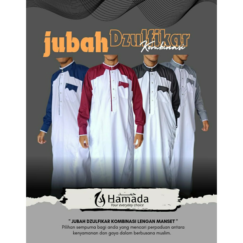 JUBAH PRIA ZULFIKAR BAHAN TOYOBO KOMBINASI WARNA LENGAN PANJANG MANSET