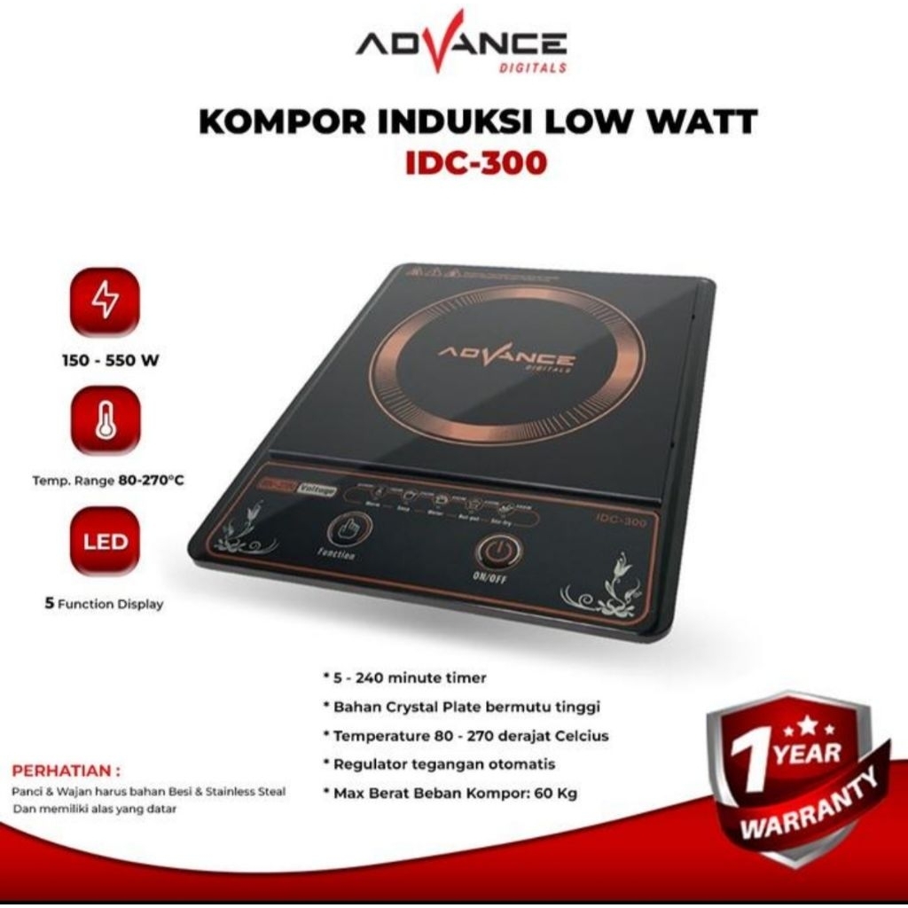 ADVANCE Kompor Listrik Induksi Portable Loww Watt : Tipe = iDC300