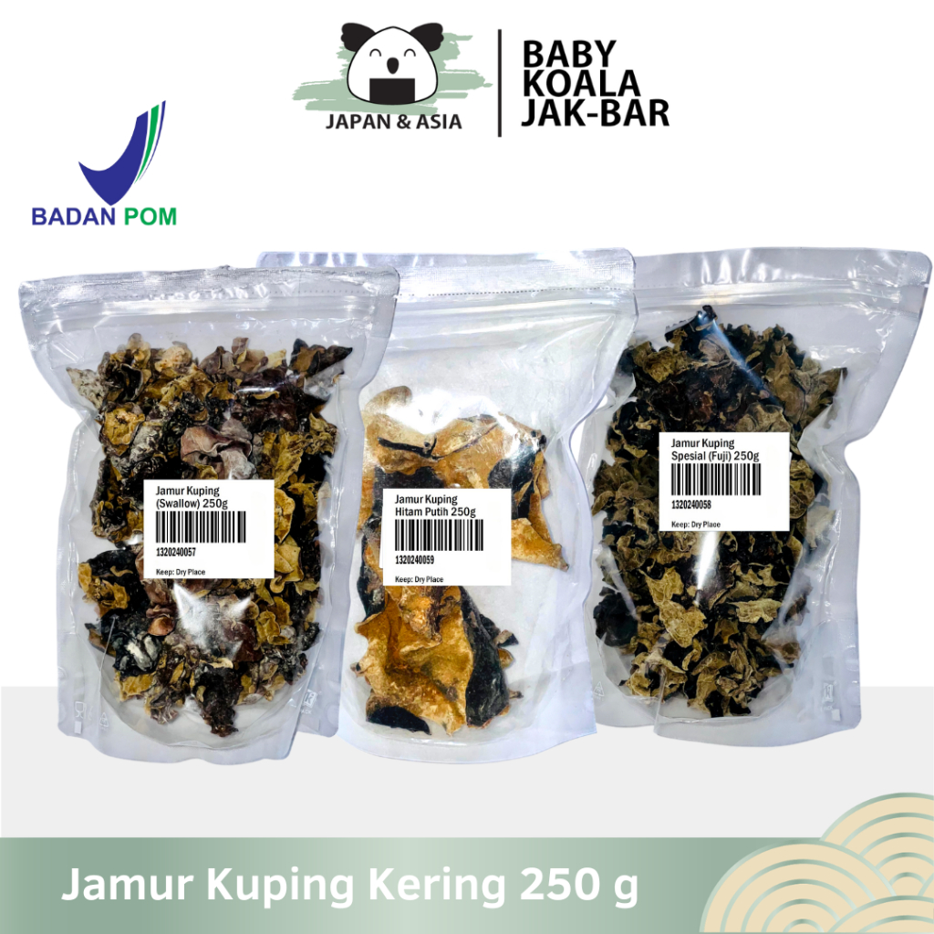 

BOKNI JAMUR KUPING KERING 250 g | Swallow Hitam Putih Fuji Black Fungus -BKJ