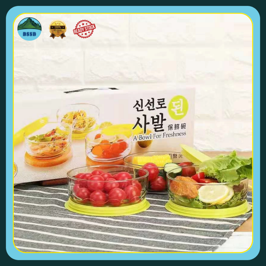 Mangkok Kaca 3in1 dengan Tutup | Bowl Kaca Serbaguna | Set Mangkok Kaca Penutup