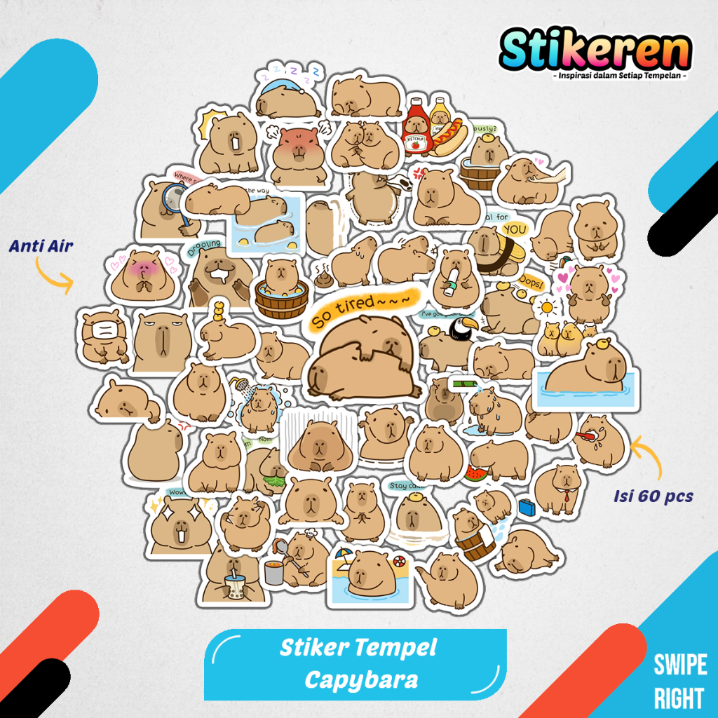 

Stiker Capybara Kartun Paper Vinyl Dekorasi Laptop Koper Tumbler Kulkas DIY